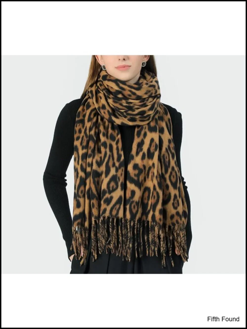 Oversized Leopard Print Scarf Tassels Polyester Shawl Wrap